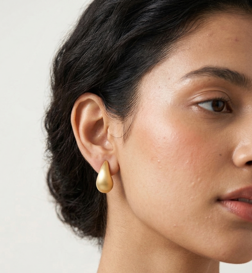 Brushed Dewdrop Studs - 18K Gold Plated