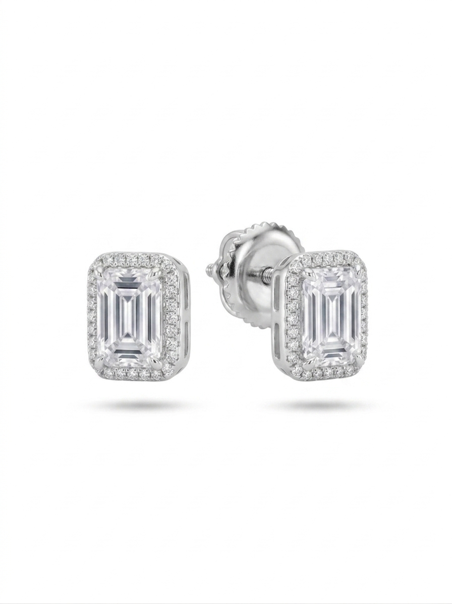 The Emerald-Cut Halo Studs