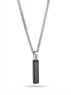 Silver Greek Key Onyx Bar Necklace