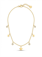 Dainty Floral & Crystal Charm Droplet Necklace - 18K Gold Plated