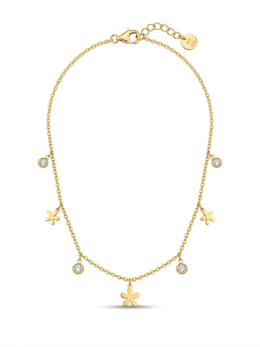 Dainty Floral & Crystal Charm Droplet Necklace - 18K Gold Plated