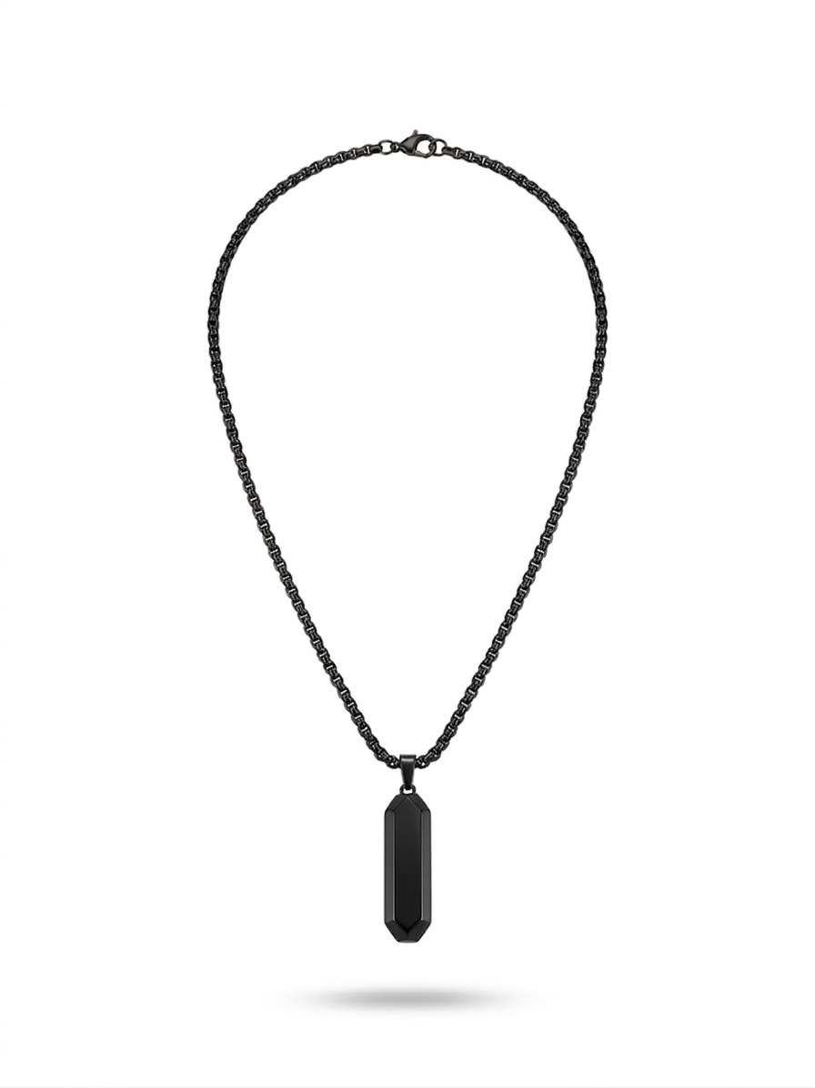 Matte Black Octagonal Pillar Necklace