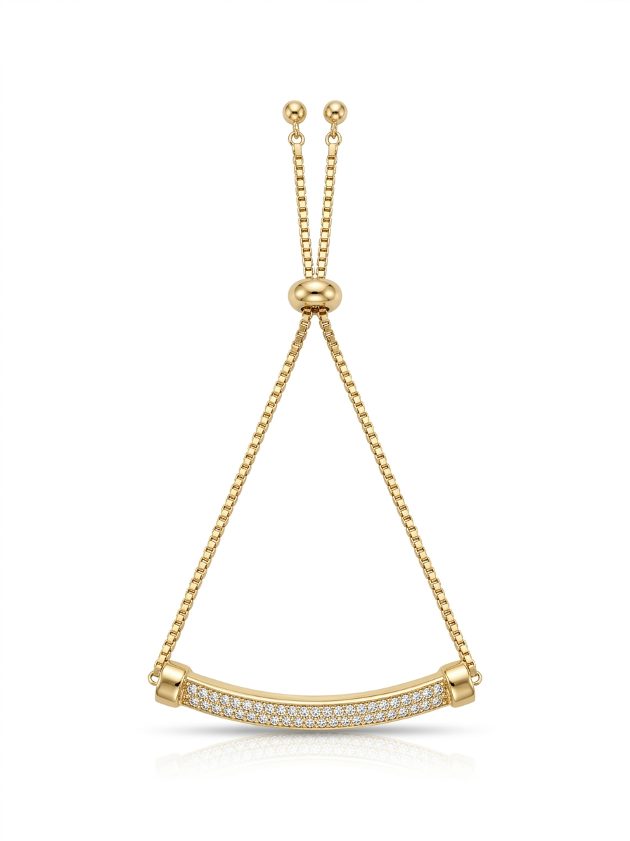Gold Pave Bar Adjustable Bolo Bracelet - 18K Gold Plated