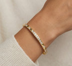Crystal Embedded Segmented Bangle in Gold - 18K Gold Plated