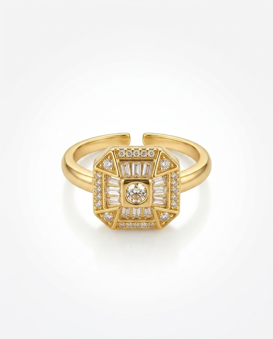 The Art Deco Mosaic Adjustable Ring - 18K Gold Plated