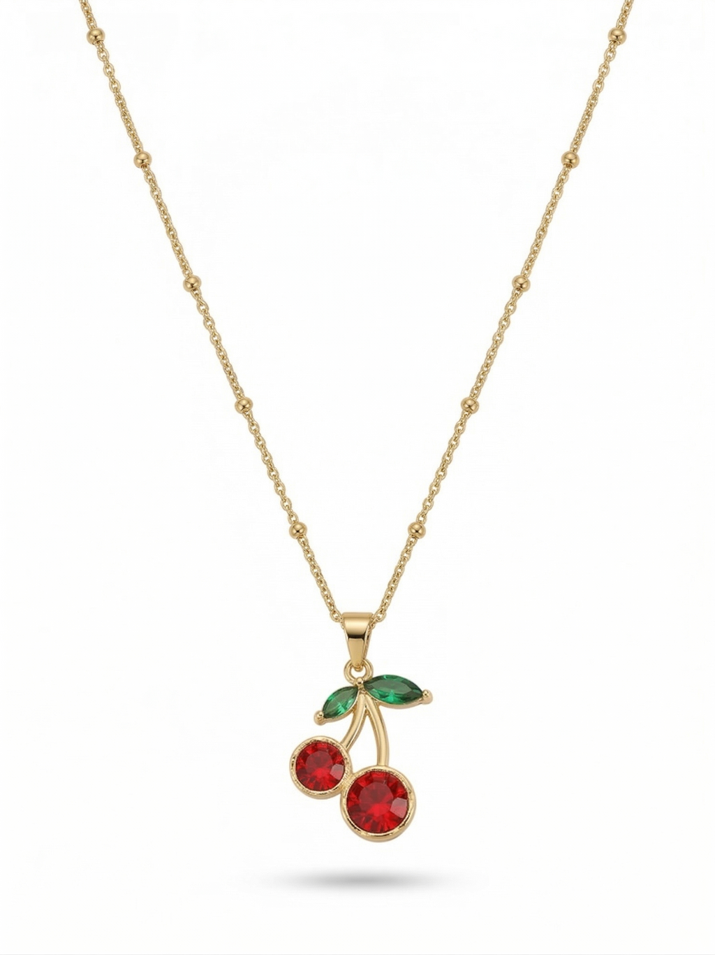 Crystal Cherry Pendant Necklace - 18K Gold Plated