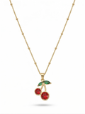 Crystal Cherry Pendant Necklace - 18K Gold Plated