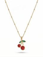 Crystal Cherry Pendant Necklace - 18K Gold Plated