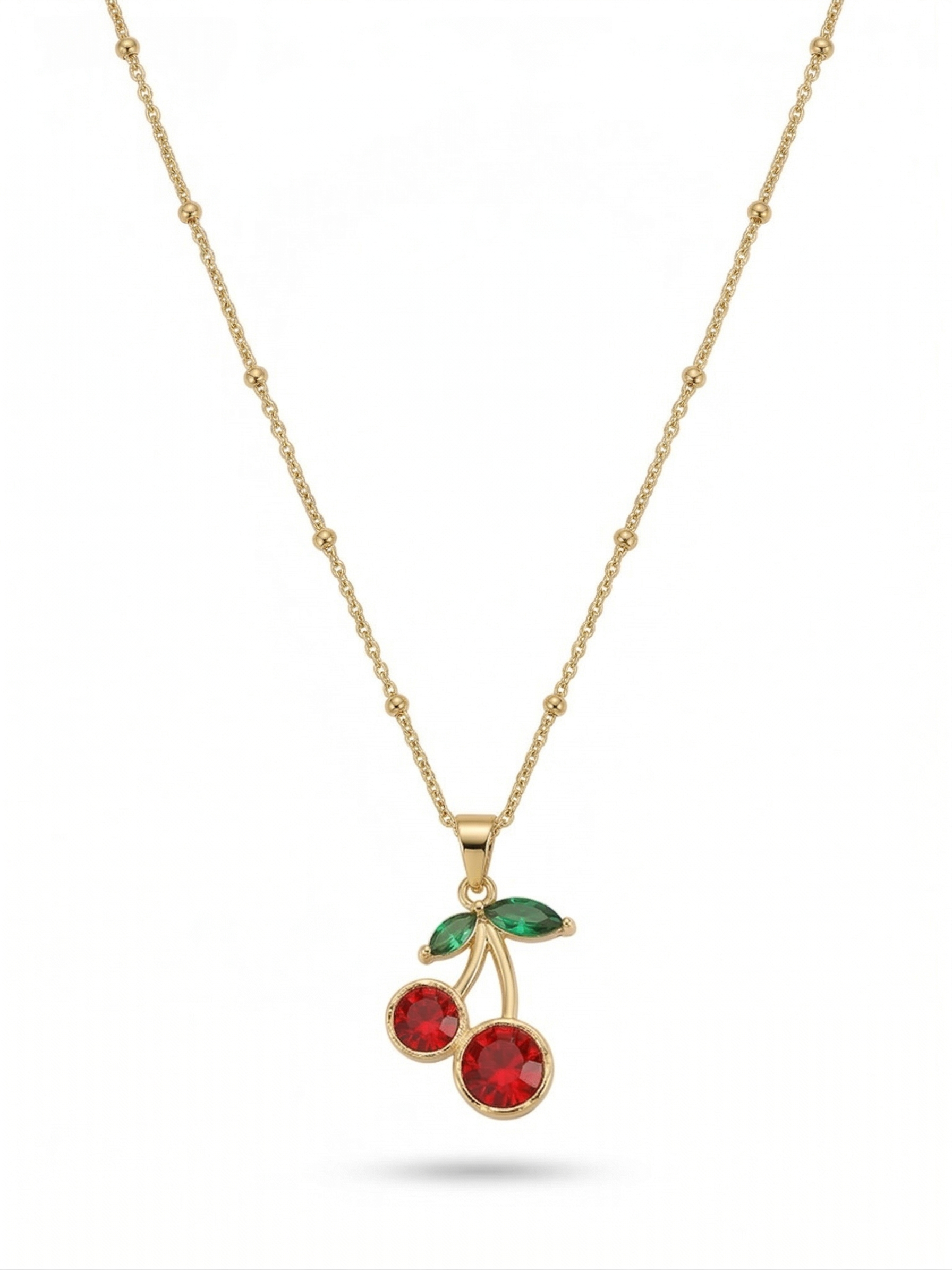 Crystal Cherry Pendant Necklace - 18K Gold Plated