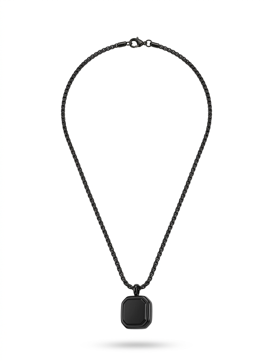 Matte Black Octagonal Onyx Pendant Necklace