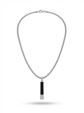Crystal Accented Onyx Bar Necklace in Silver