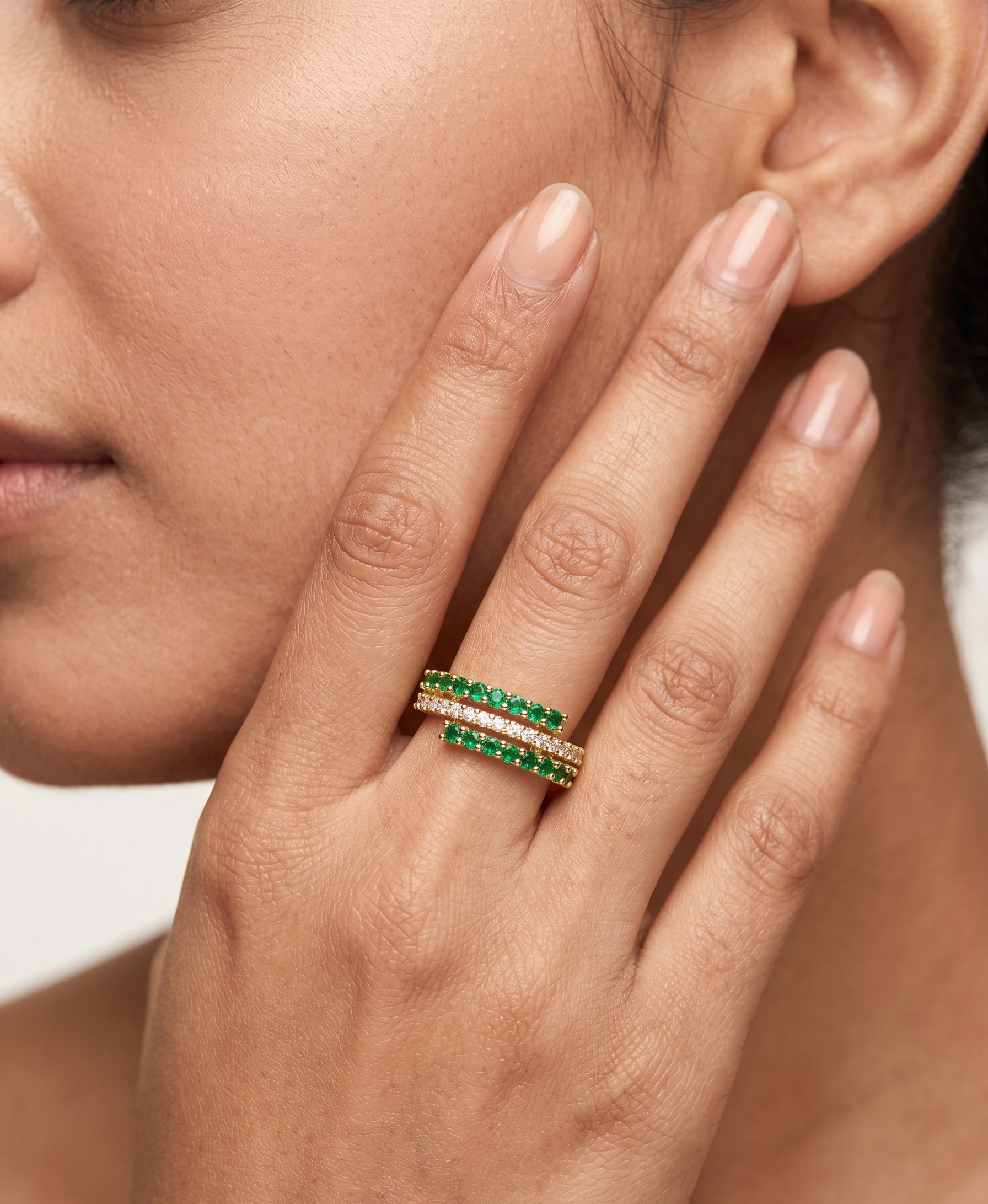 The Emerald Envy Triple-Row Adjustable Ring - 18K Gold Plated