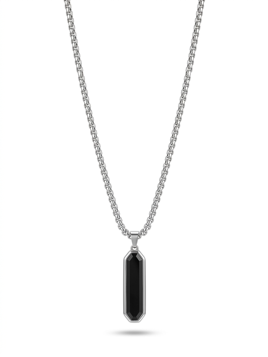 Onyx Inlay Octagonal Bar Necklace