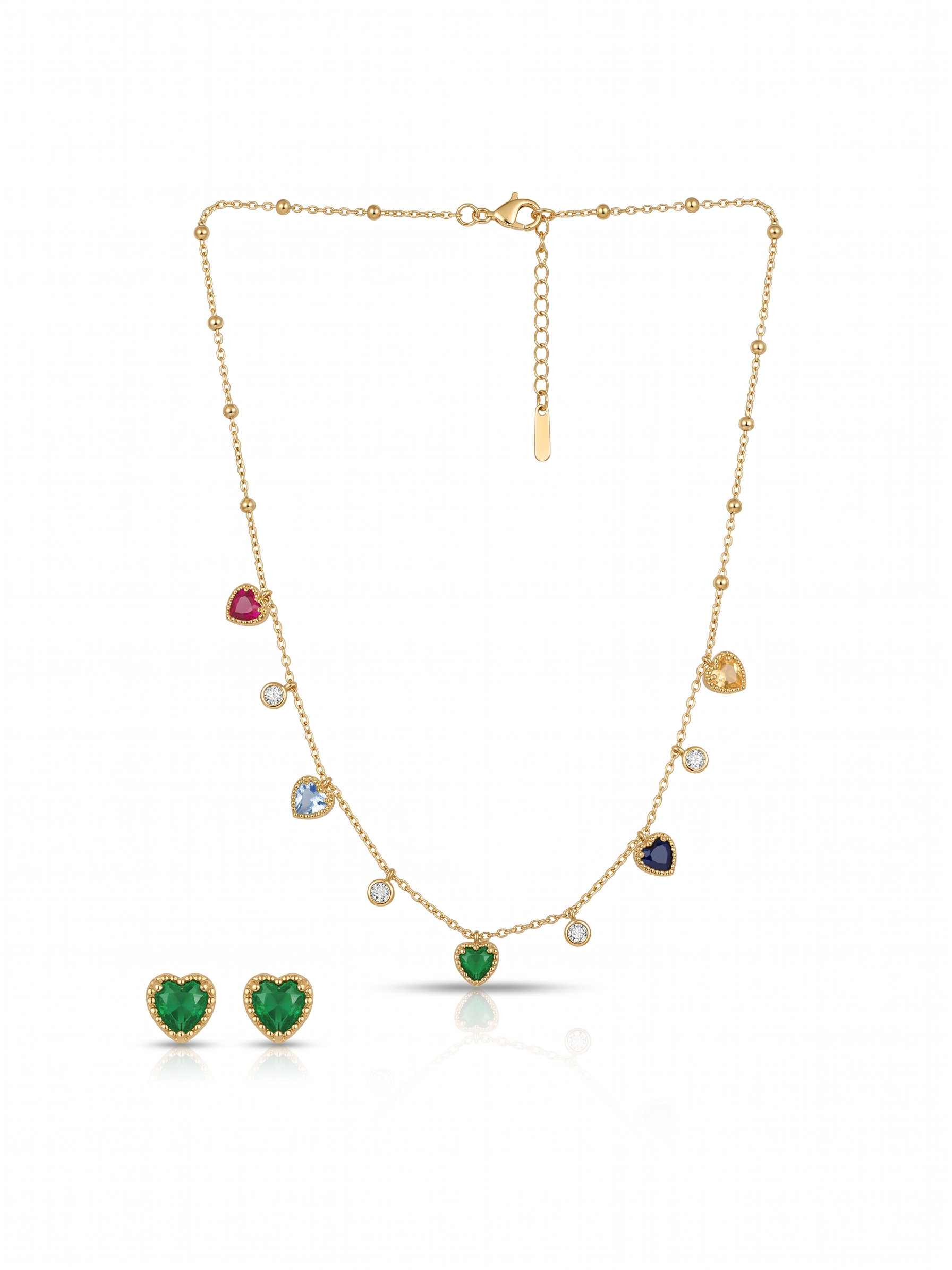 Vibrant Multi-Gemstone Heart Jewelry Set - 18K Gold Plated