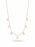 Dainty Floral & Crystal Charm Droplet Necklace - 18K Gold Plated