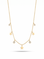 Dainty Floral & Crystal Charm Droplet Necklace - 18K Gold Plated