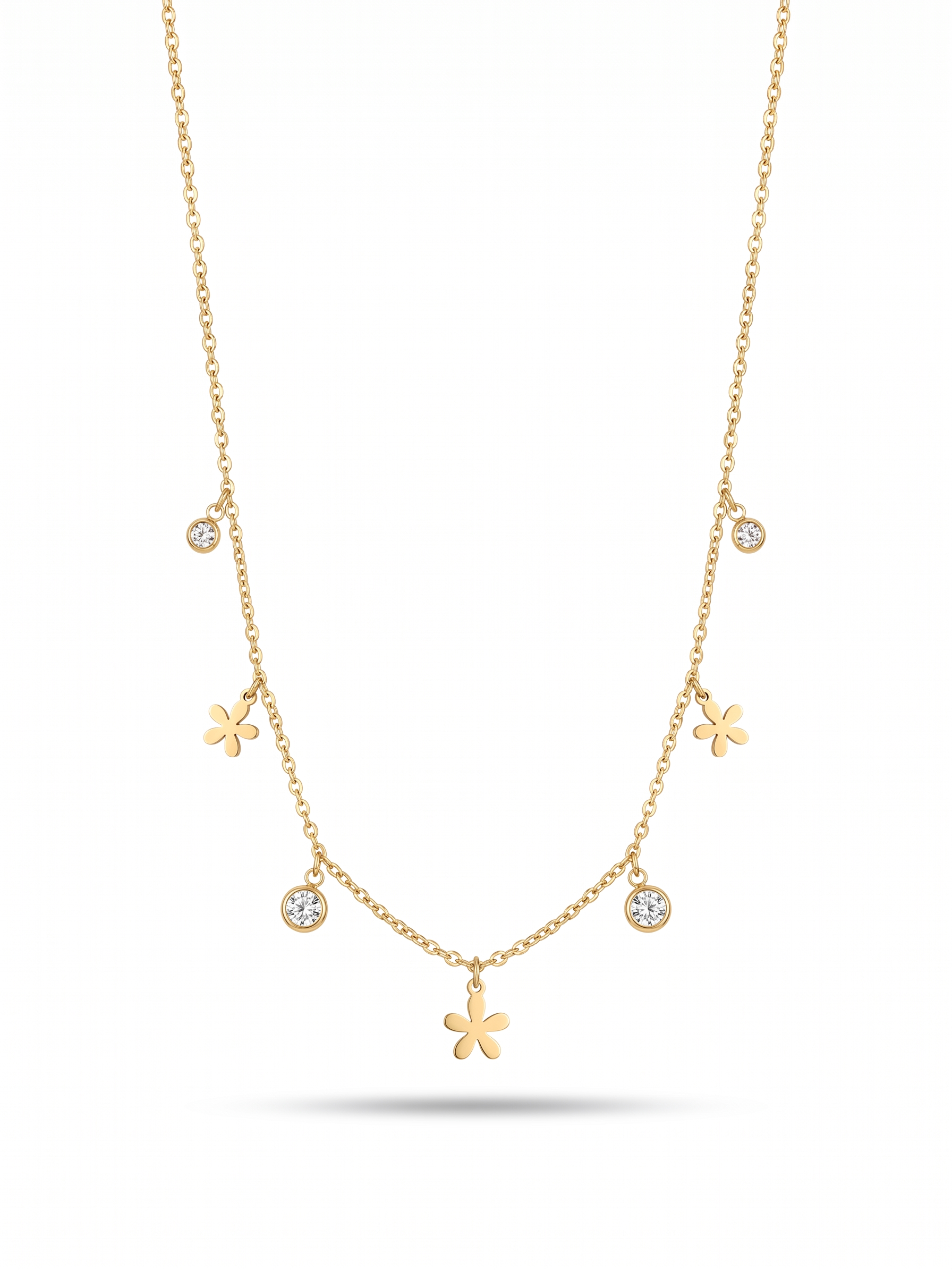 Dainty Floral & Crystal Charm Droplet Necklace - 18K Gold Plated