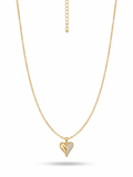 Crystal Half-Pave Heart Pendant Necklace -  18K Gold Plated