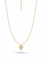 Crystal Half-Pave Heart Pendant Necklace -  18K Gold Plated