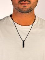 Greek Key Vertical Bar Necklace in Matte Black