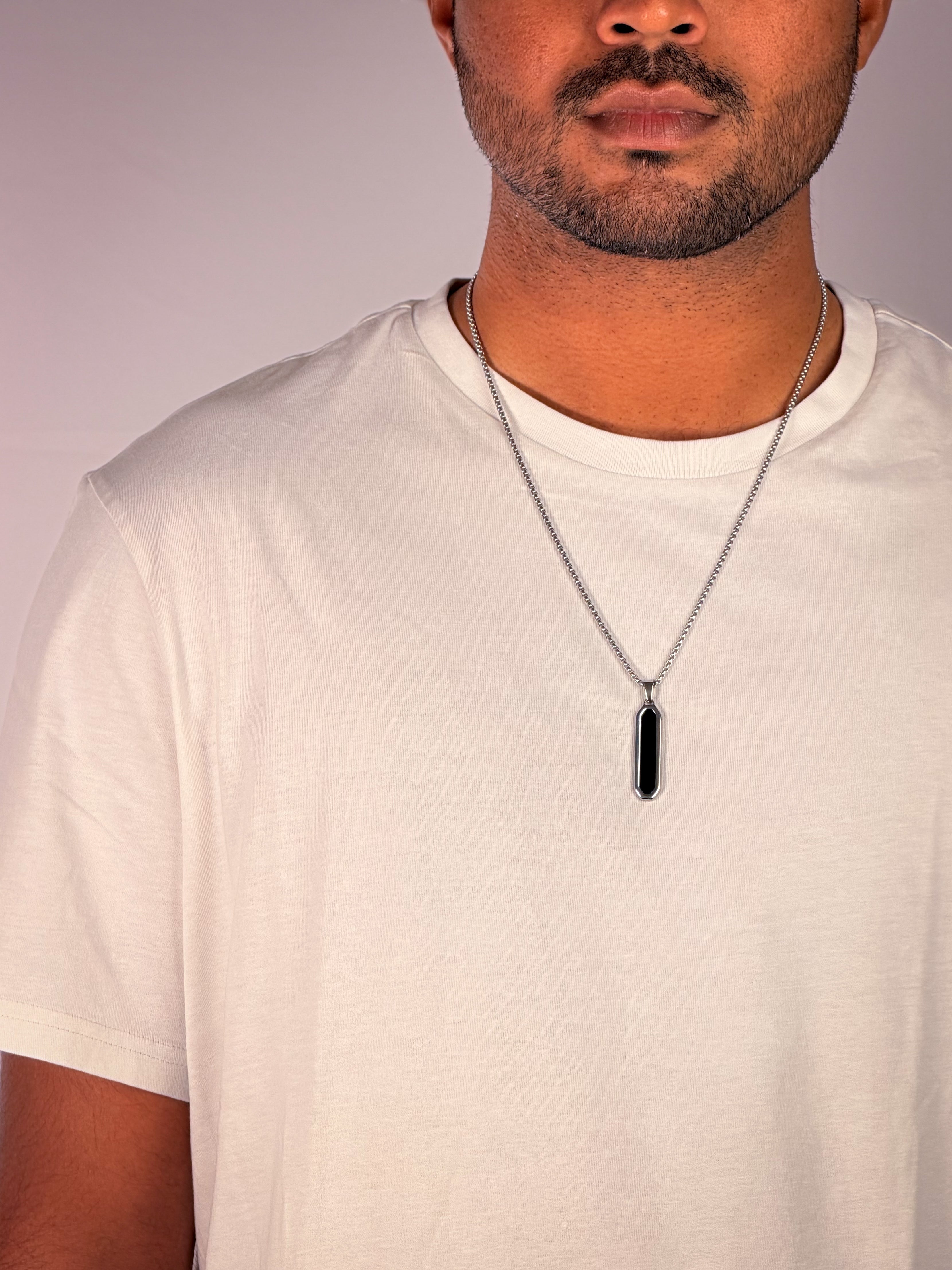 Onyx Inlay Octagonal Bar Necklace