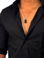 Onyx Grid Tag Necklace - 18K Gold Plated