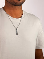 Silver Greek Key Onyx Bar Necklace