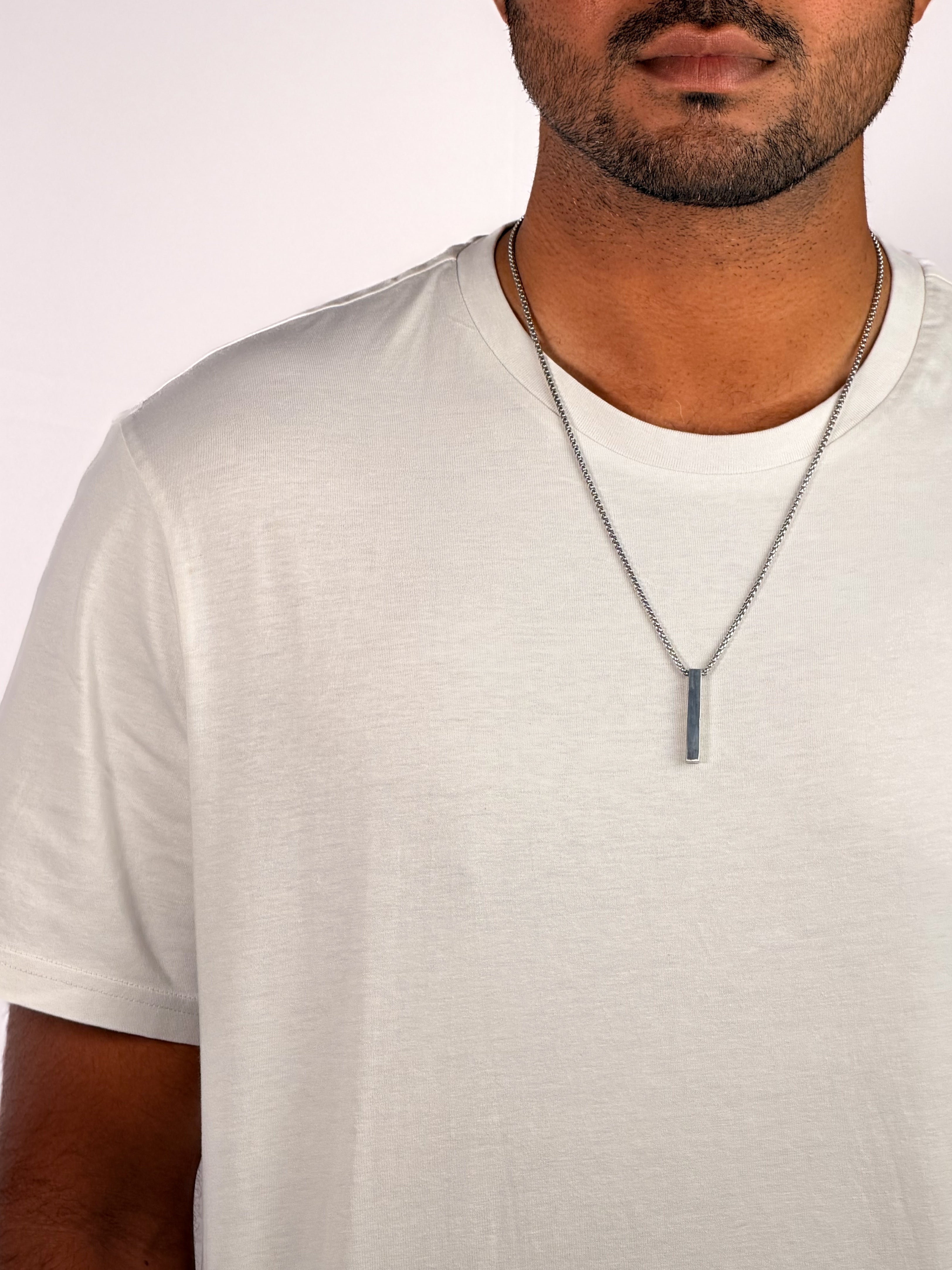 Polished Silver Vertical Bar Pendant Necklace
