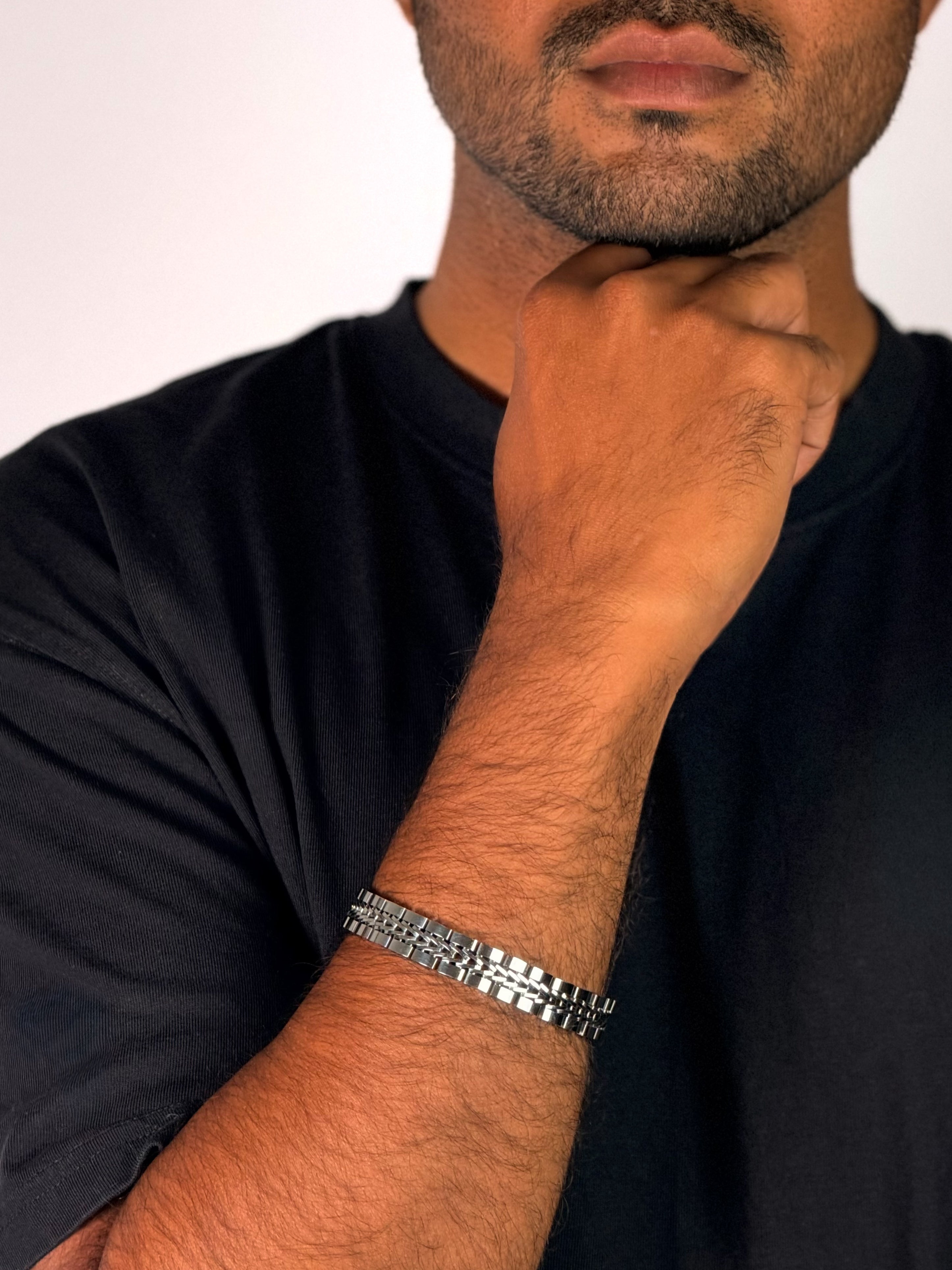 Silver-toned Intricate Link Watch Bracelet