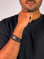 The Midnight Stealth Double-Braided Leather Bracelet