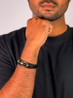 Leather Braid Gold Bar dual-strand Bracelet