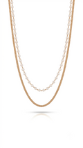 Luminous Pearl and Textured Gold Layered Necklace 18K gold plated