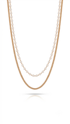 Luminous Pearl and Textured Gold Layered Necklace 18K gold plated