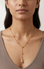 Lyra Teardrop Y-Necklace 18K gold plated pendant close-up