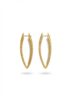 Marquise-shaped gold-plated hoop earrings with pearl accents.