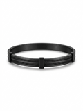 Matte black cable-textured bangle bracelet for men.