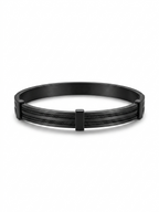 Matte black cable-textured bangle bracelet for men.