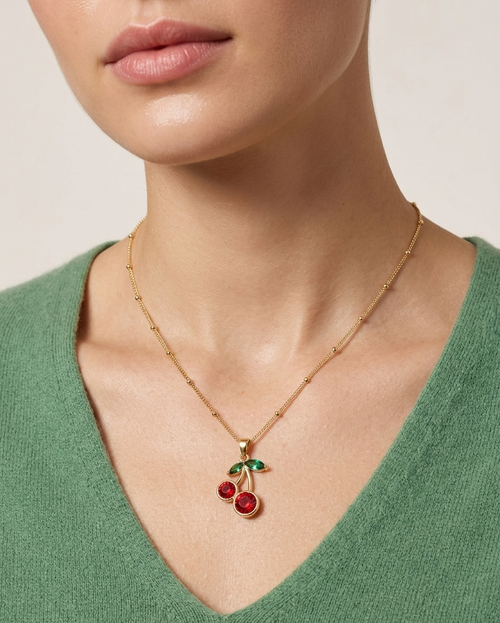 Model wearing Anti-tarnish 18K gold-plated half-pave heart pendant necklace for women.