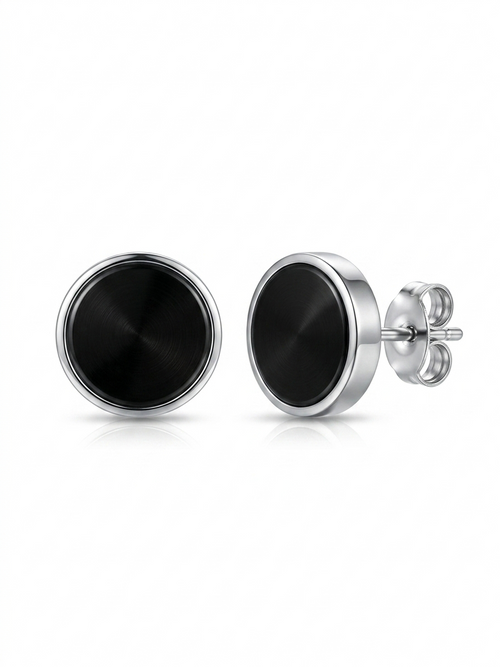 Pair of Dual-Tone Matte Studs, matte black and brushed chrome finish