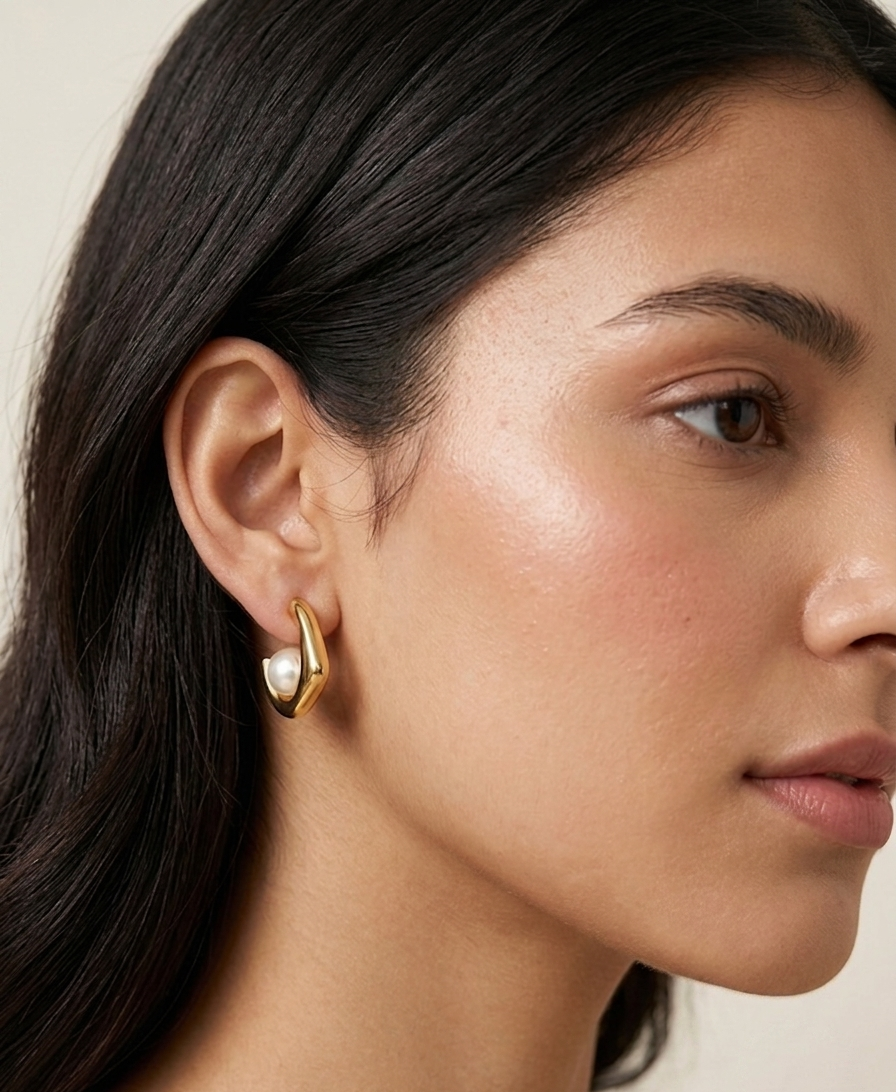 Anti Tarnish 18K Gold Plated The Pearl Knockers earrings for women.