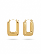 Rectangular U-shaped gold-plated hoop earrings.