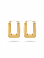 Rectangular U-shaped gold-plated hoop earrings.