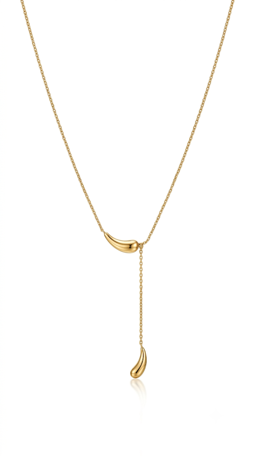 Rhea Liquid Teardrop Lariat Necklace 18K gold plated .
