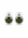 Anti Tarnish 18K Gold Plated Round Green Solitaire Studs for Women.