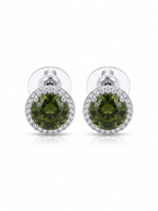 Anti Tarnish 18K Gold Plated Round Green Solitaire Studs for Women.
