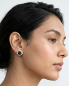 Anti Tarnish 18K Gold Plated Round Green Solitaire Studs for Women.