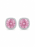 Anti Tarnish 18K Gold Plated Round Pink Solitaire Studs for women.