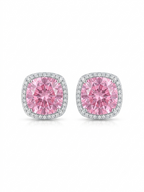 Anti Tarnish 18K Gold Plated Round Pink Solitaire Studs for women.