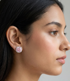 Anti Tarnish 18K Gold Plated Round Pink Solitaire Studs for women.