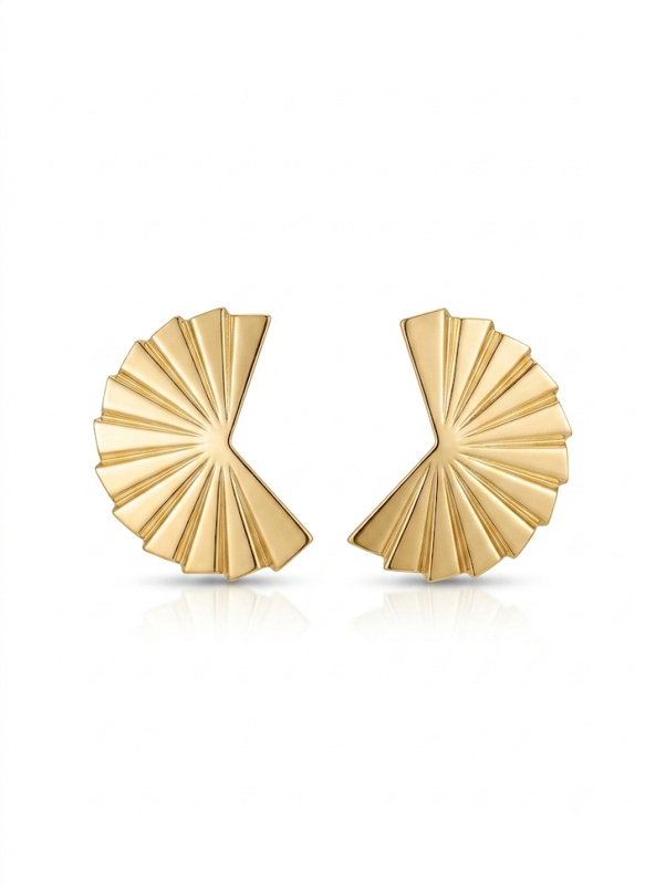 Soleil Pleated Fan Studs - gold pleated fan-shaped stud earrings